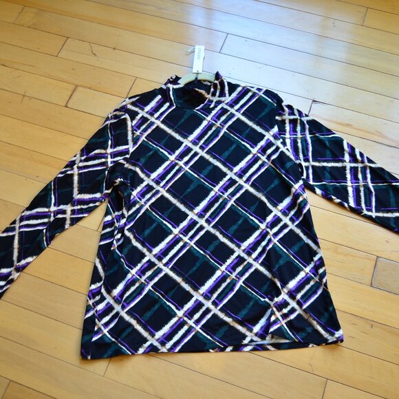 Chico's Chicos Plaid Mock Neck Layering Tee Size 3 XL NWT - Picture 3 of 13